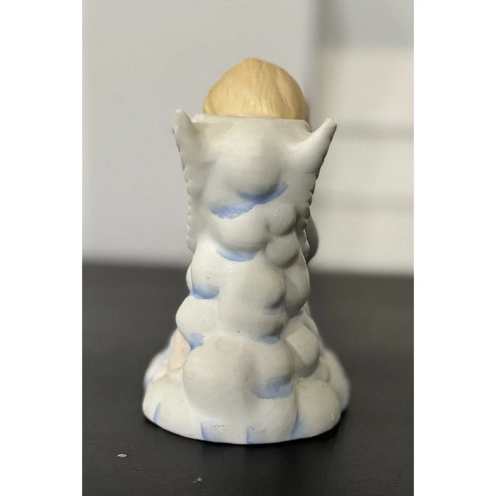 VTG Praying Angel In Blue Porcelain Christmas Holiday Taper Candle Holder R.O.C.